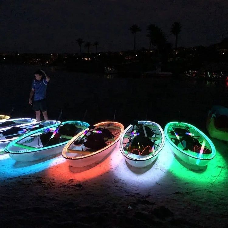 2 Persons 3.35M with Luxury Seat Transparent PC Kayak with LED Light Crystal Clear Bottom Canoe for Night Tour Suitable for Outdoor Sightseeing for Sea Ocean River Lakes Romantic Tour