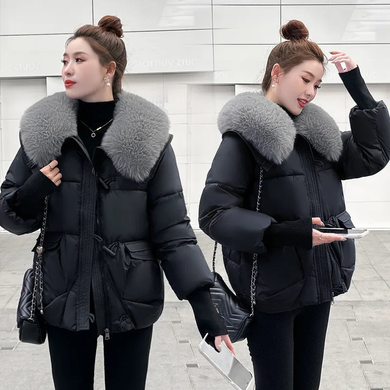 Boutique Gala HOT SALE Black/Brown Color Girls Winter Warm Outfits New Style Fashionable Temperament Lapel Versatile Casual Women's Jacket Fur Collar Coats Women Winter Clothing Supplies