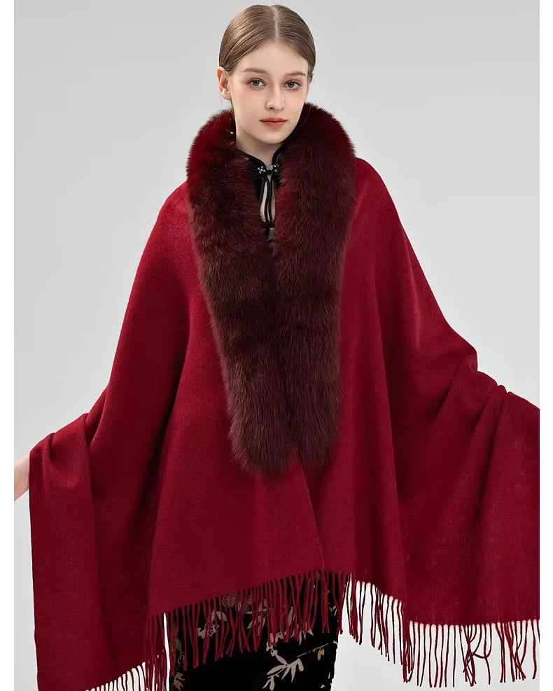 Boutique Gala HOT SALE  10 Colors Winter Warm 100% Real Fox Fur Long Shawl Luxury Women Fur Poncho Cape Evening Business Party Prom Wedding Guest Clothes Ladies Luxury Apparel Supplies.