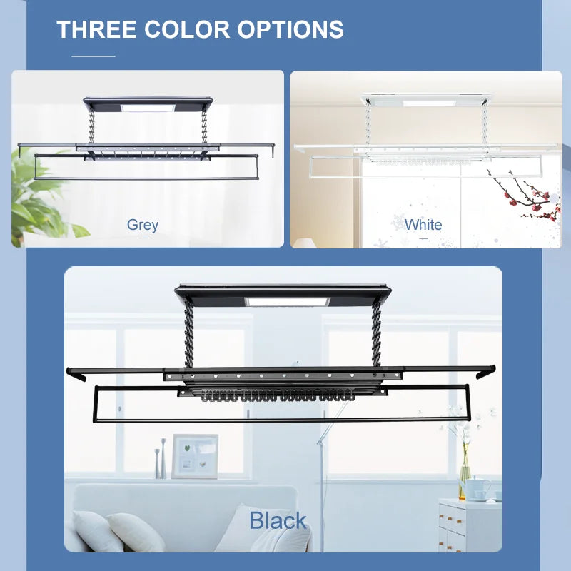 TUYA APP Control Wi-Fi Automatic Lifting Led Lighting  Intelligent Ceiling Hanger Remote Control Foldable Electric Dryer Indoor Outdoor Aluminum Pipe Smart Laundry Supplies