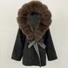 12 Colors Small Medium Size  New Winter Cashmere Wool Blends Women Natural Fox Fur Collar Hooded Slim Fit Suit Double Sided Woolen Trench Coat Women Winter Apparel Supplies