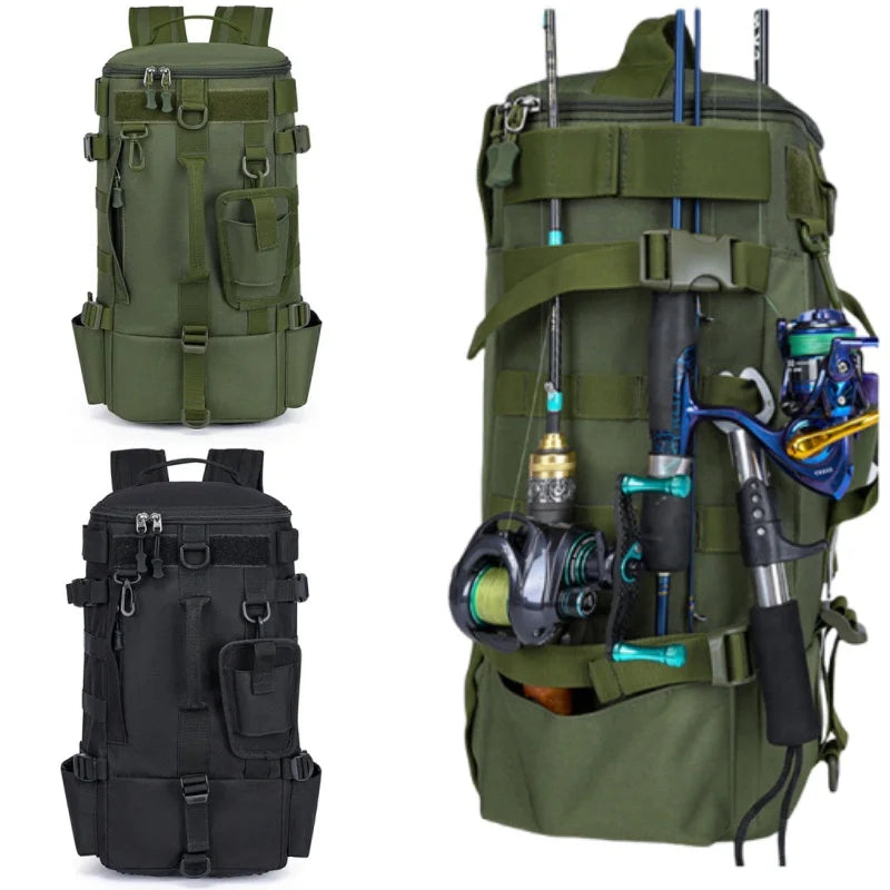 20L-35L Large-Capacity Multi-Functional Outdoor Fishing Bag Water-Repellent Sub-Bag Dry Wet Separation Mountable Fishing Rod Holder Fishing Accessories
