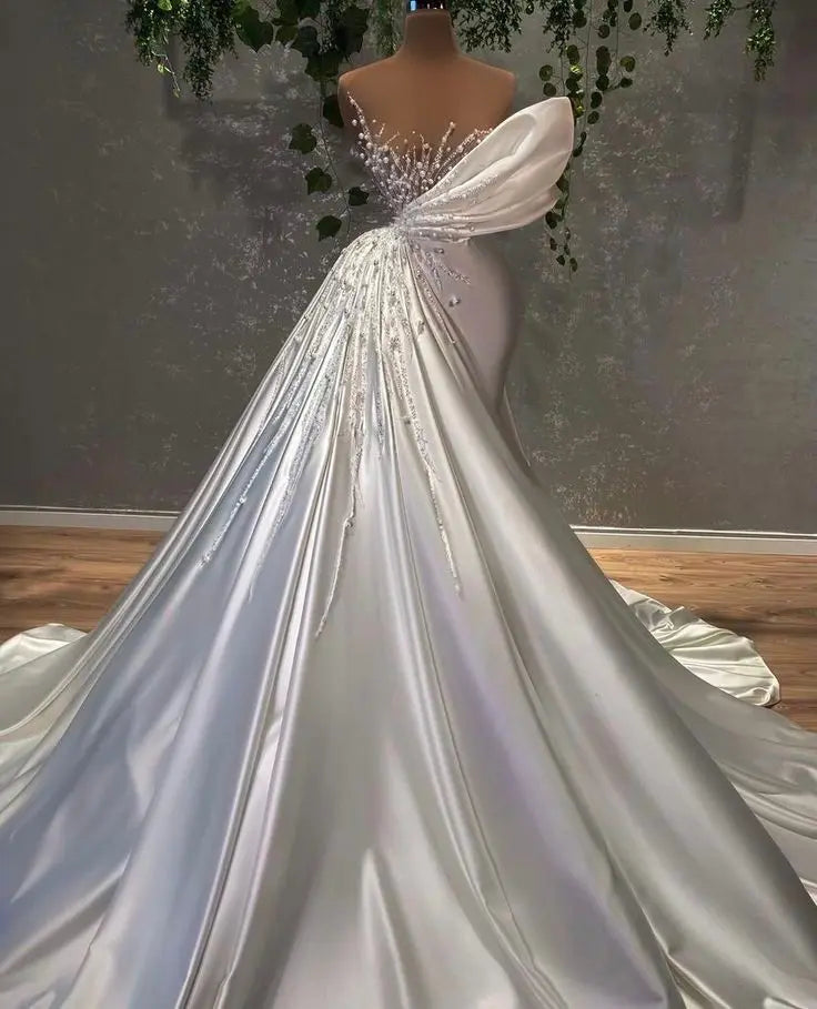 Boutique Gala HOT SALE NEW Top Luxury  Hot Sexy Elegant Tube Top Big Puffed Skirt Dragging Tail Mermaid Wedding Dresses Women Wedding Evening Party Prom Bridal Luxury Gown White/Ivory Color