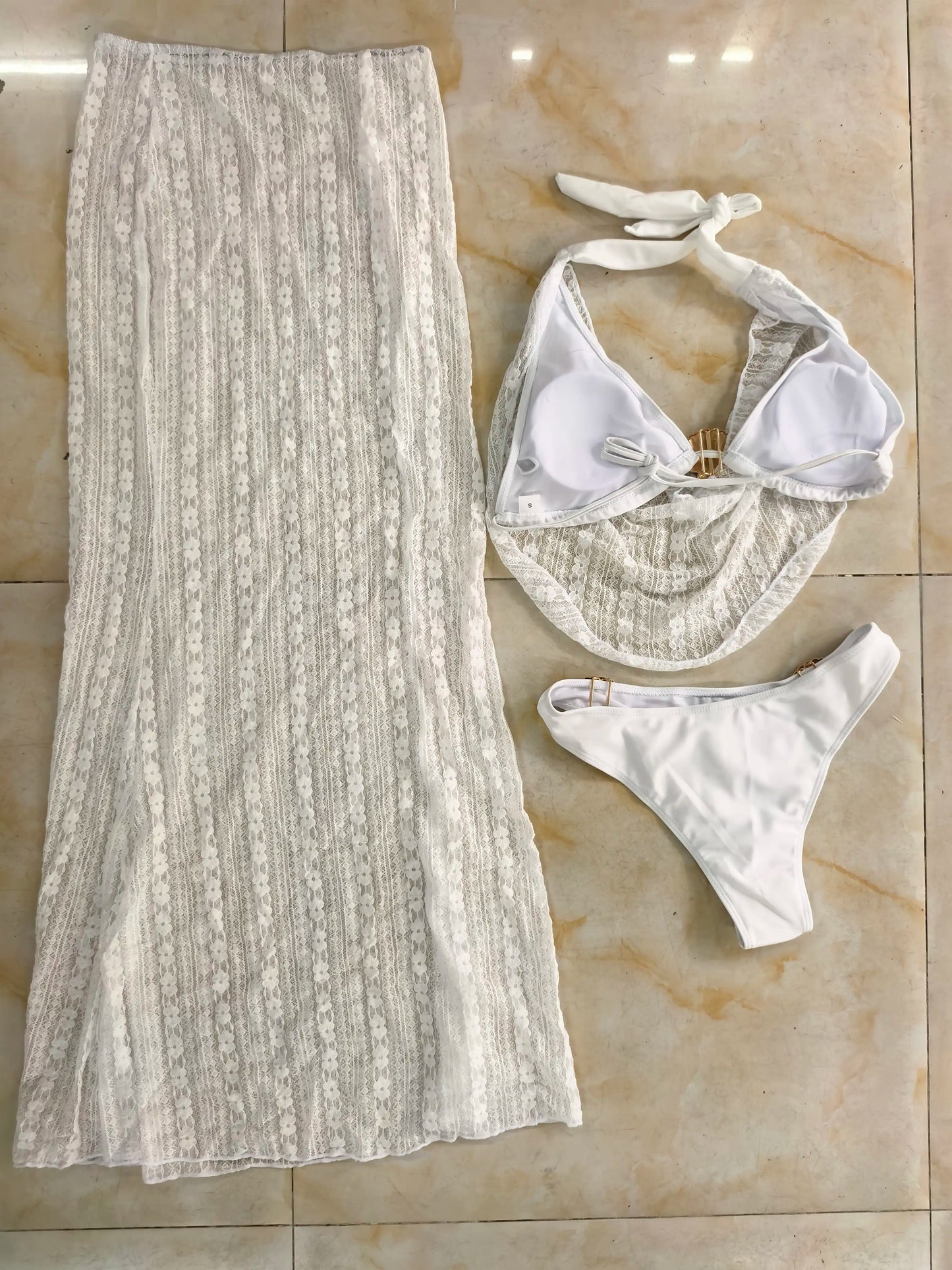 3 PCS Set Women Sexy Swimwear Deep V-NECK Brazilian Bikini and Cover Ups Long Skirt Set Shell Swimsuit S-XL Ladies Beachwear Summer Bathing Apparel Suits Clothing Supplies