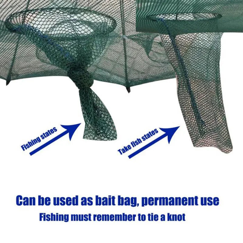 NEW Arrivals 4/6/8/10 /12/16/20 Holes Automatic Professional Fishing Net Fishing Trap Portable Folding Crayfish Catcher Mesh Trap Cage with Ring for Ocean Lakes River Sea Fishing Accessories