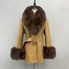 Boutique Gala HOT SALE ( Few Units Left) 8 Colors S-2XL Women's Top Quality Belted Black Real Sheepskin Leather Fur Coat Women Leather Jacket With Genuine Natural Fox Fur Collar Cuffs Ladies Winter Warm Outerwear Luxury Appar