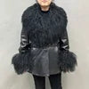 Boutique Gala HOT SALE S-2XL Women's  Real Mongolian Lamb Fur Collar and Cuff Genuine Sheep Leather Jacket Winter Autumn Warm Black Outerwear Coats Ladies Luxury Apparel Supplies.