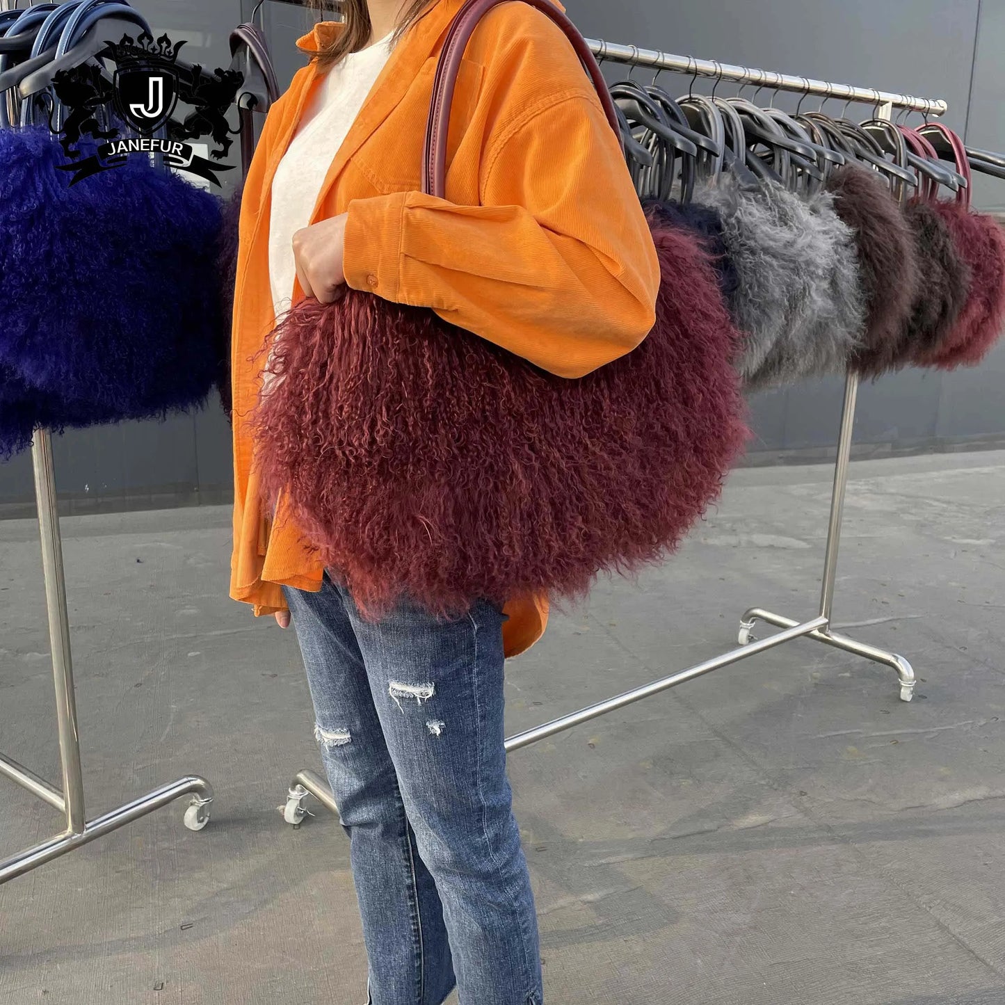 10 Colors 100% Real Sheep Fur Women's Shoulder Bag Mongolian Lamb Fur Bag Fashion Genuine Fur Women's Large Capacity Bag Ladies Luxury Apparel Accessories