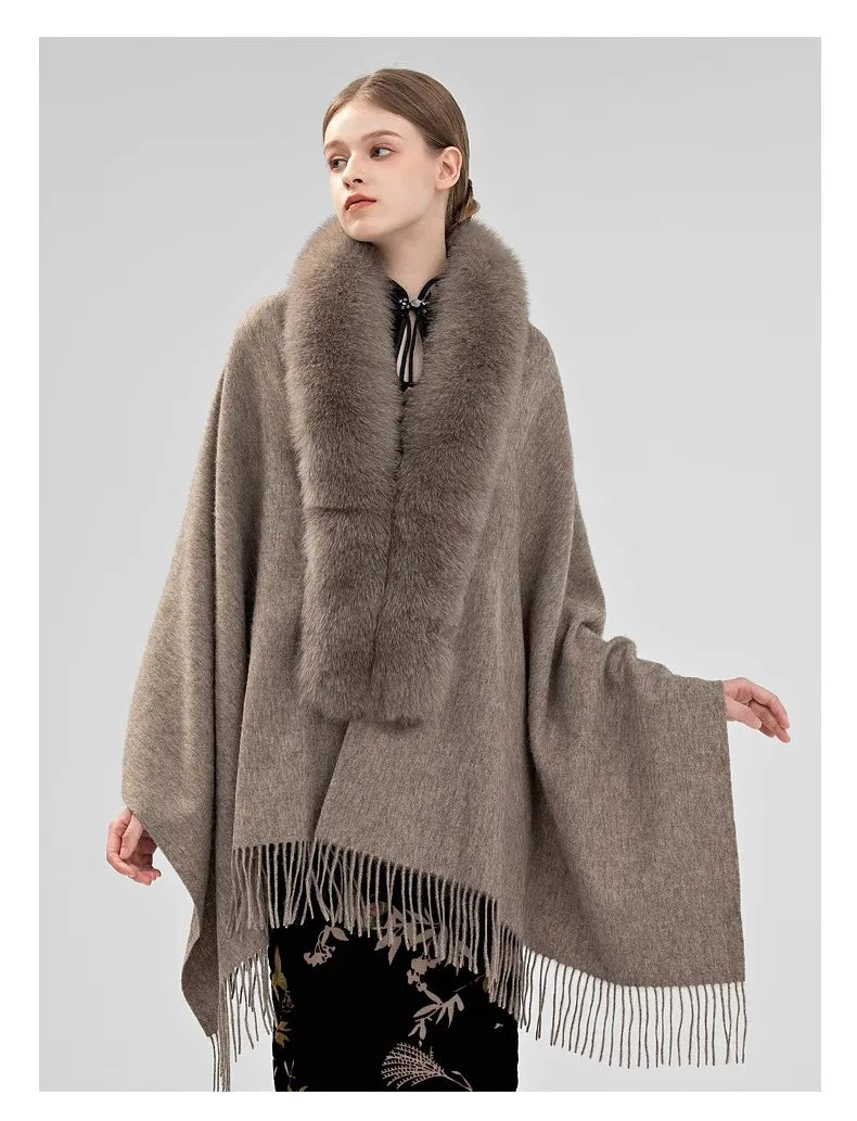 Boutique Gala HOT SALE  10 Colors Winter Warm 100% Real Fox Fur Long Shawl Luxury Women Fur Poncho Cape Evening Business Party Prom Wedding Guest Clothes Ladies Luxury Apparel Supplies.