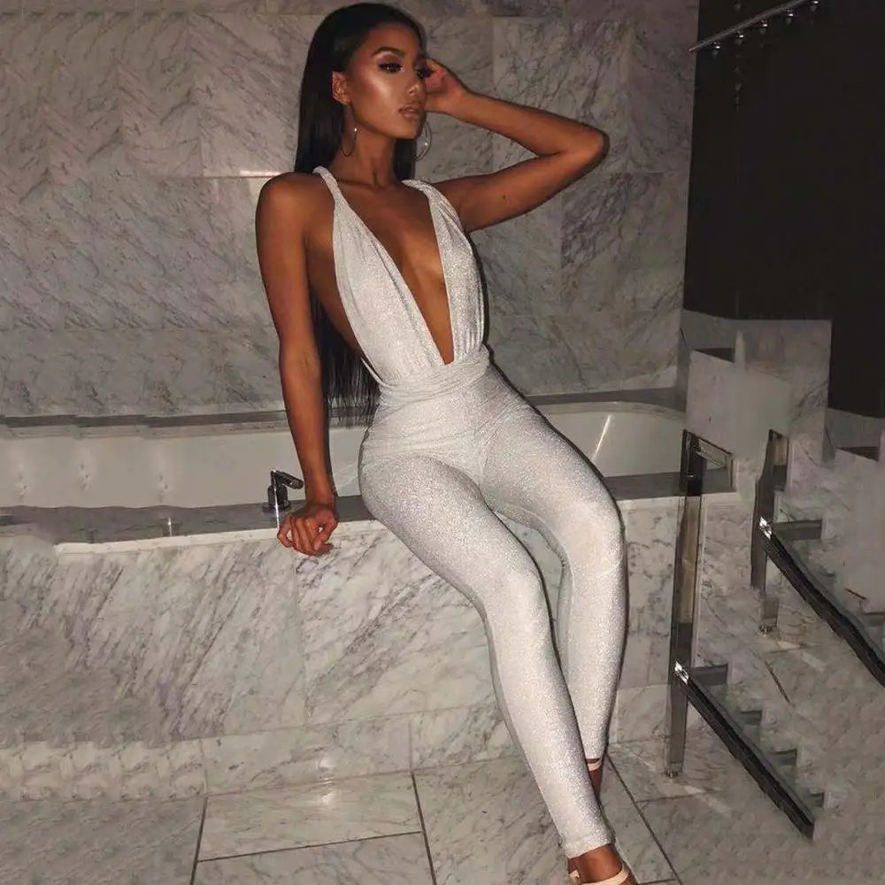 NEW 4 Colors Sexy Sparkle Jumpsuit + Mini Sexy Dress Women Off Shoulder Lace Up Bodycon Bandage Long Pants Glitter Backless Party Club Rompers Women Jumpsuits
