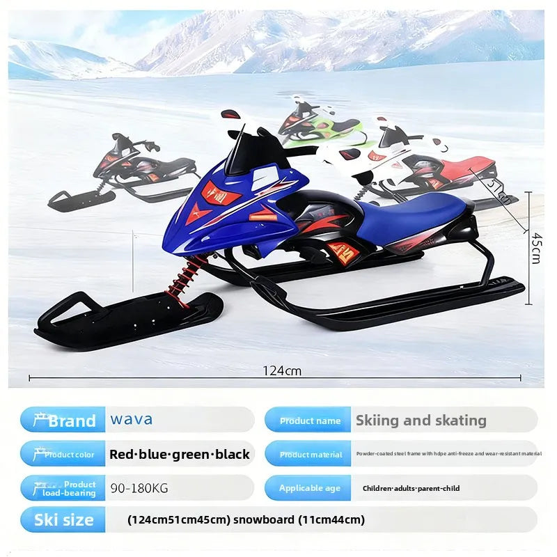 NEW Arrivals Adults Children Outdoor Sled European-American-Style Motorcycle-Inspired Sledge  Snow Scooter Winter Sport Supplies