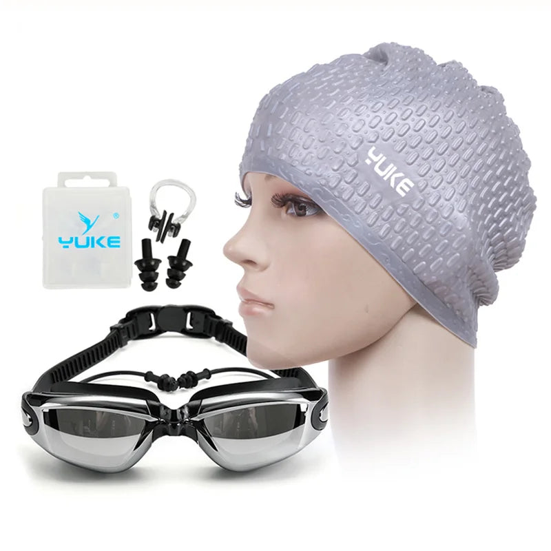 Swimming cap Men women prescription goggles myopia Silicone natacion Waterproof hat piscina diving earplug set Diving glasses