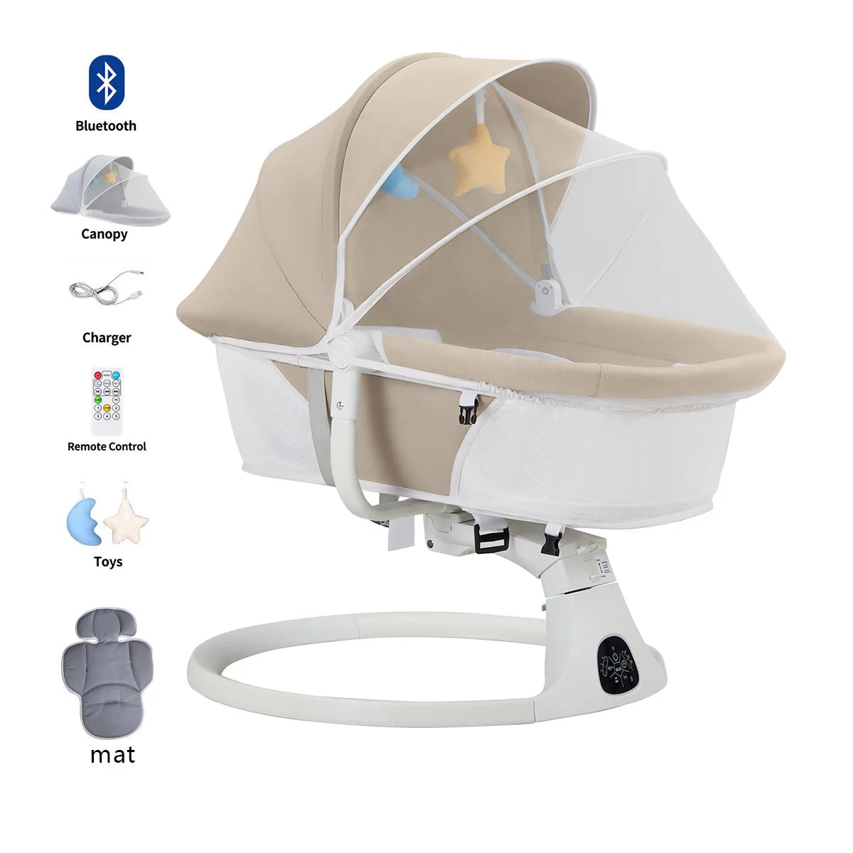 Electric Baby Rocking Chair with Canopy + Mosquito Net + Doll, USB Remote  Cross-border New-tyle Electric Baby Rocker Foldable Infant Swing Chair Smart Sleep-Inducing Crib Automatic Lullaby Device