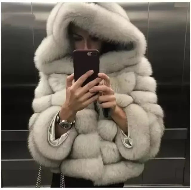 10 Colors S-4XL Plus Size Women's Winter Warm Faux Fur Jacket with Hat Splicing Jacket Faux Fur Hooded Jacket Top Quality Snow Boots Outerwear Jackets Women Winter Apparel Supplies