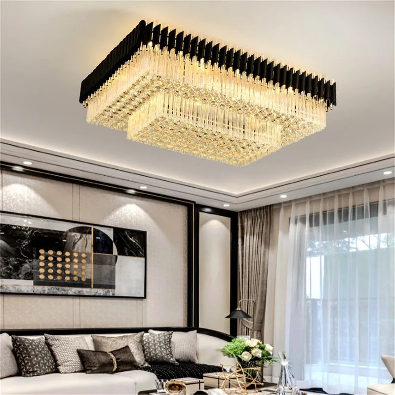 HOT SALE Villa Home Luxury K9 Crystal Ceiling Chandelier 5 Years Warranty Rectangle Ceiling Lighting Postmodern Luxury Crystal LED Lamps Fixtures Home for Living Room Dining Room Decoration Lighting Supplies