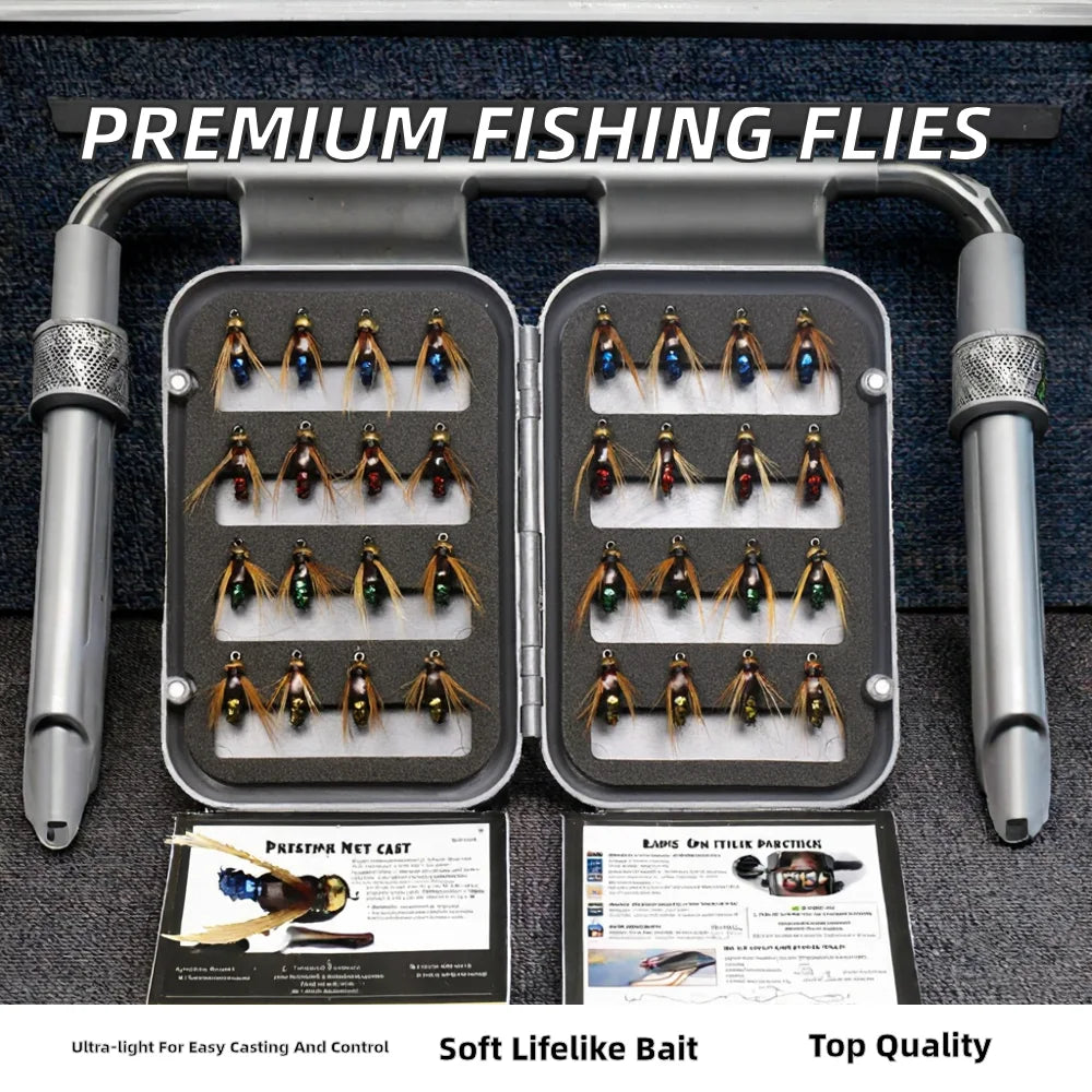 40 PCS Set Artificial Soft Bait Fishing Fly Kit for Lake with Jigs and Hooks Flies Lures Fishing Accessories Tools Set