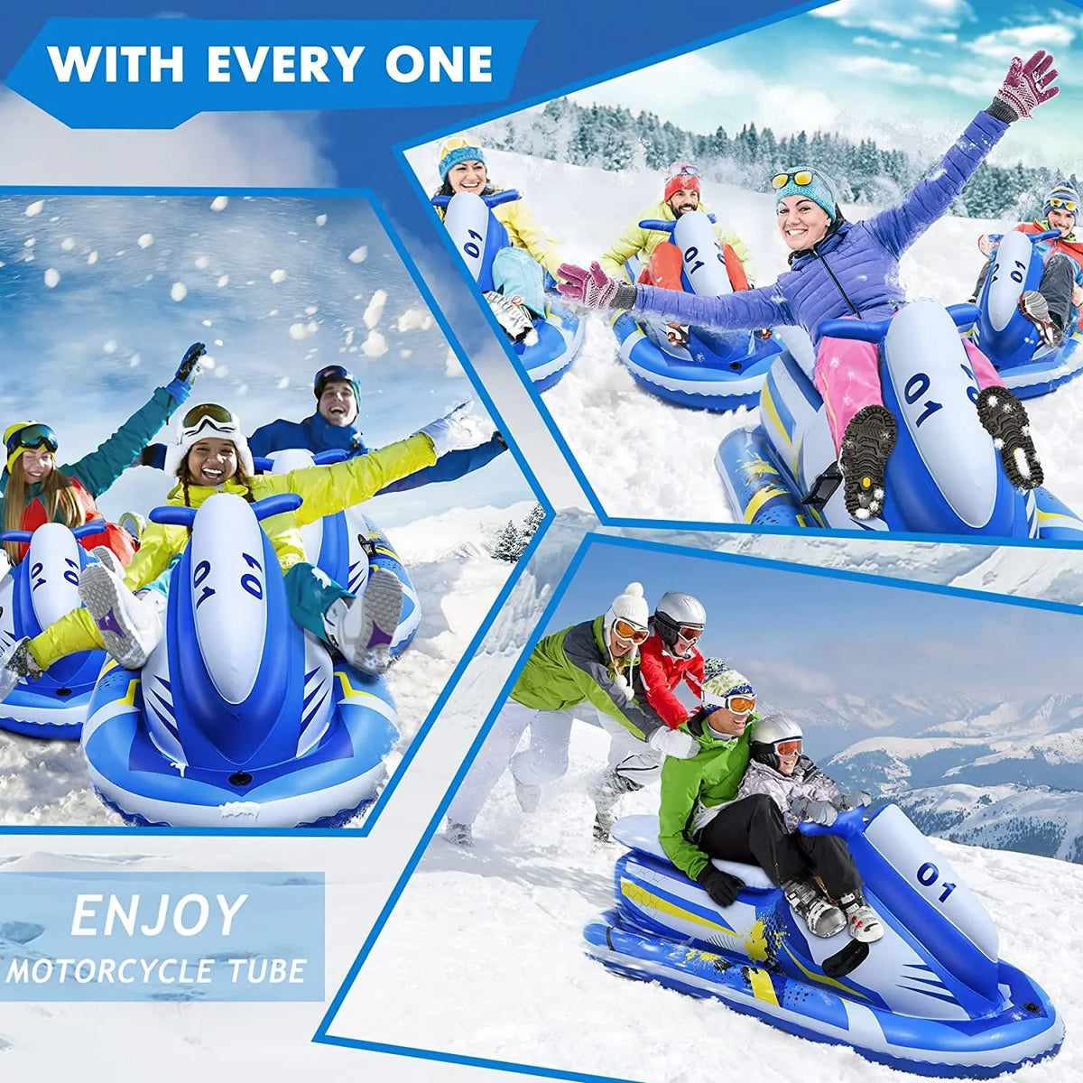 NEW Arrivals Adults Children Fun Gear Strong Foldable Inflatable Snow Sled Tube Snowmobile Heavy Duty Towable Hard Bottom Portable Winter Family Activity Gear Outdoor Winter Sports Supplies