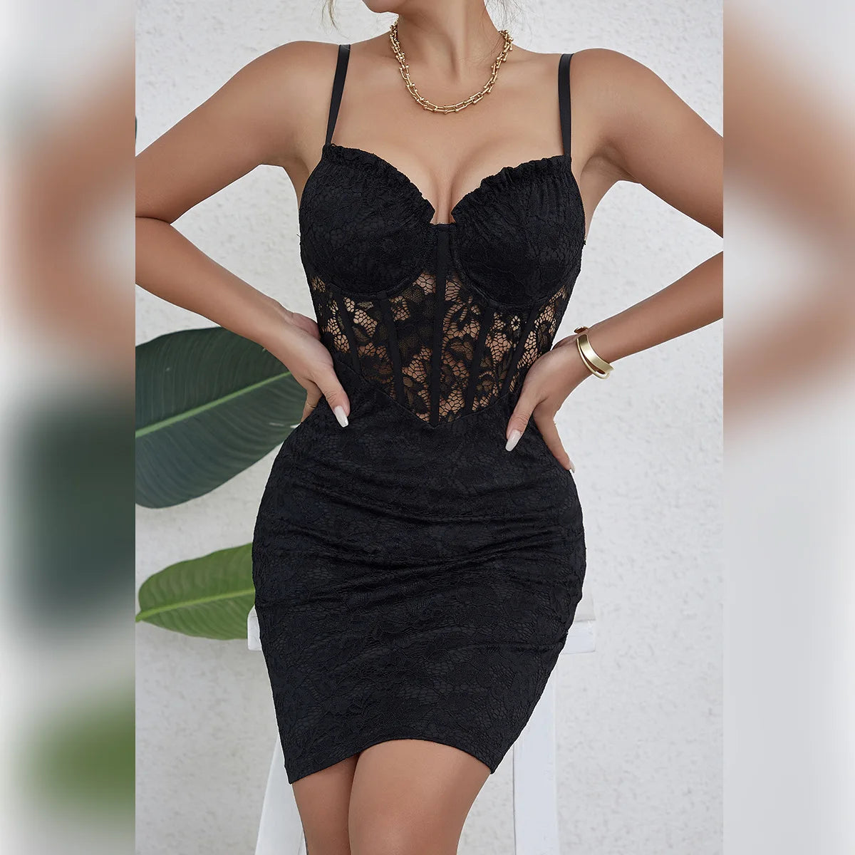 Black/White Color Women's Spring Summer Boutique Hot Sale Clothing Strapless Sleeveless Bustier Evening Dating Party Mini Dress Lace Bandages Solid Sweet Vacation Look Ladies Sexy Clothing Supplies