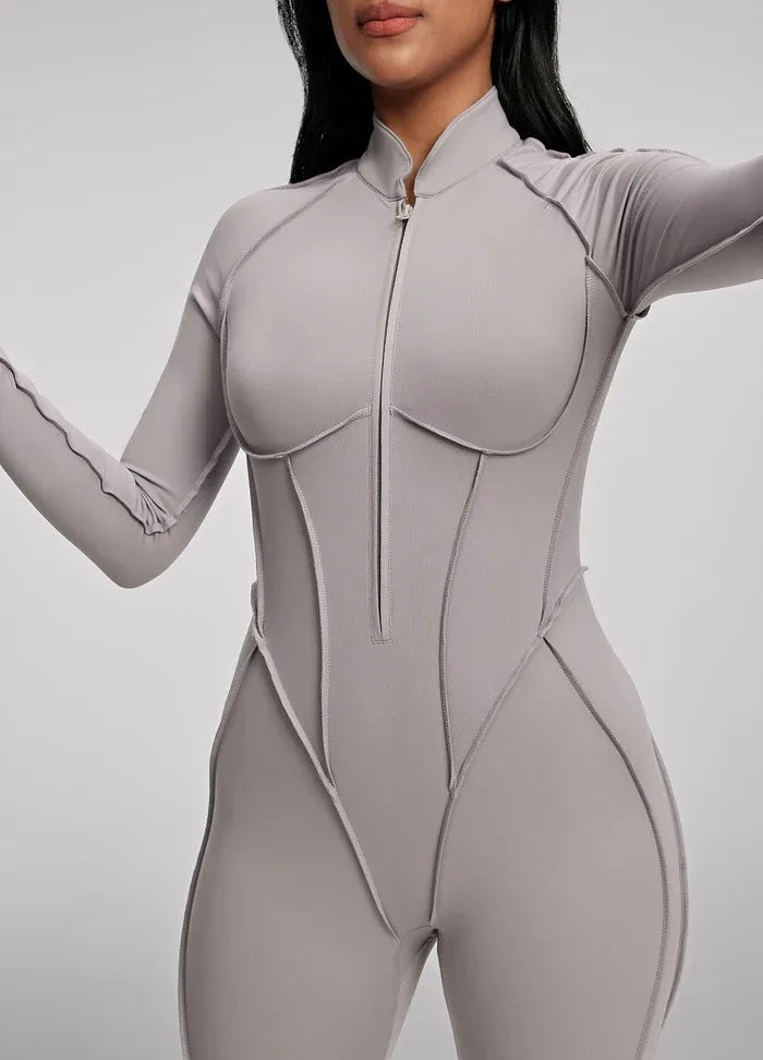 10 Colors S-XL NEW Arrivals Custom Zippered Front Women Long Sleeve Yoga Jumpsuit One Piece Workout Quick Dry Bodysuit Slim-Fit Bodysuit Backless Sports Rompers