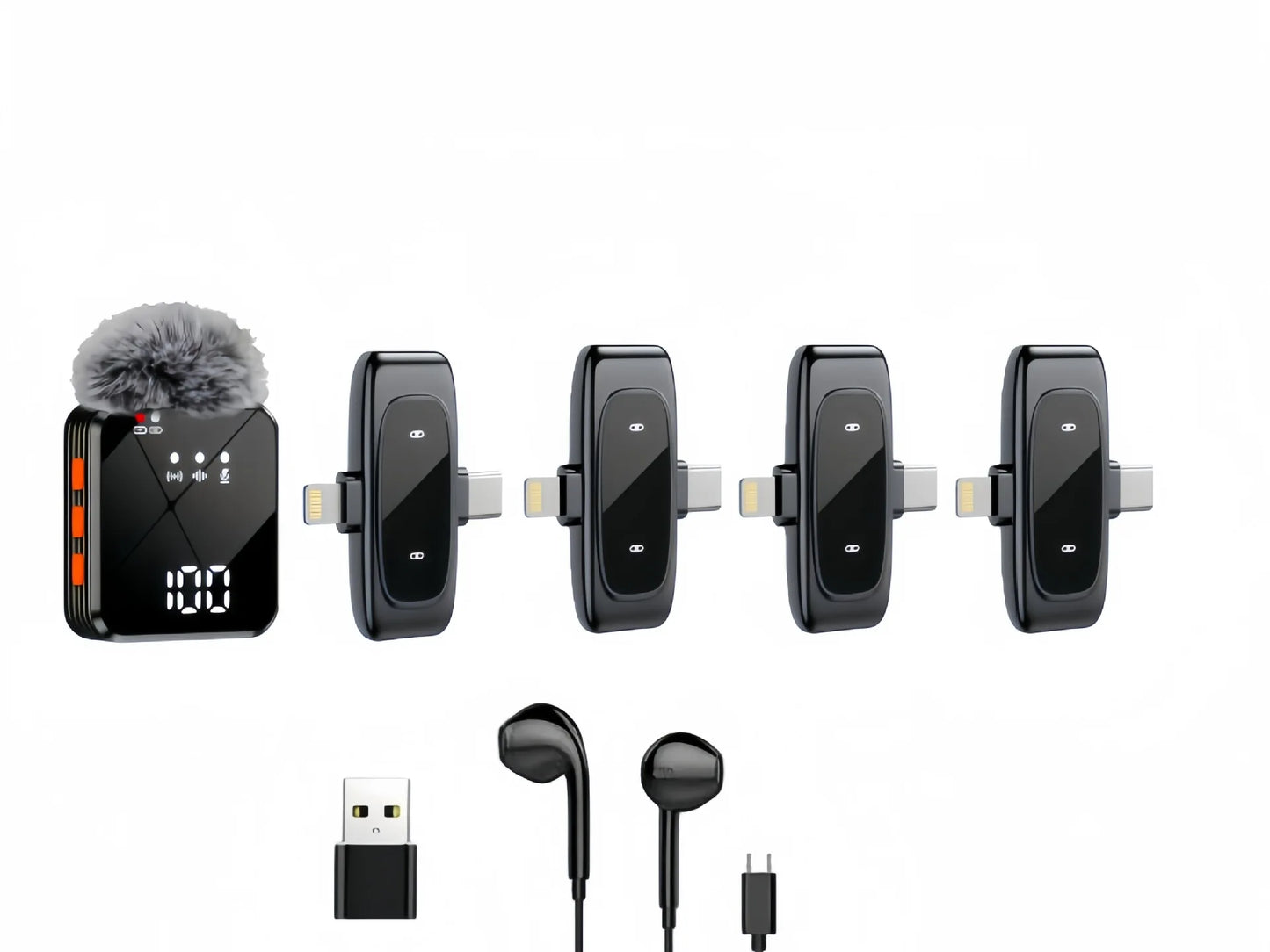 4 in 1 Wireless Lavalier Microphone Set with Power Digital Display, Noise Reduction Clip-on Mic for Live Streaming Phone TikTok YouTube Video Creation  Professional Microphones Set