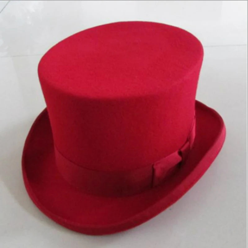 NEW Arrivals British 100% Wool Bow Solid Red/Gray/Black Color Luxury President  Hat Formal Events Tuxedos  Fashion New Personality Flat Top High Jazz Cap Top Evening Hat