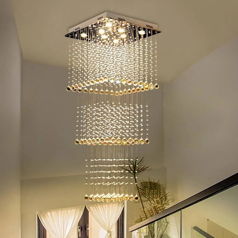 HOT SALE Villa Home Italian Design Art Decoration Modern K9 Crystal Pendant Lights with Tassel Square Ceiling Light Suitable for Customized Design of Villas Staircases Hotels Living Room Long Luxury Chandelier