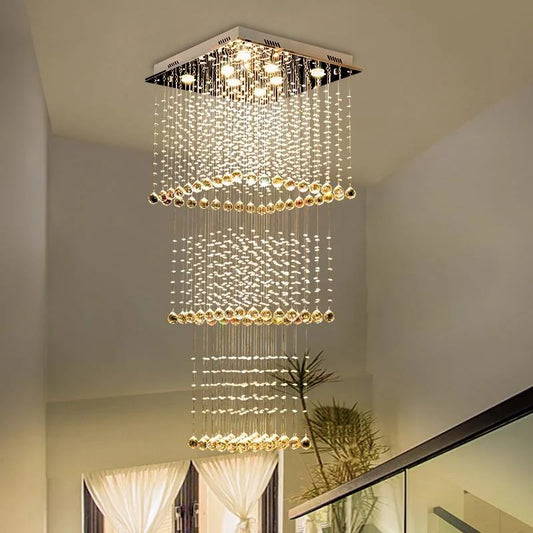 HOT SALE Villa Home Italian Design Art Decoration Modern K9 Crystal Pendant Lights with Tassel Square Ceiling Light Suitable for Customized Design of Villas Staircases Hotels Living Room Long Luxury Chandelier