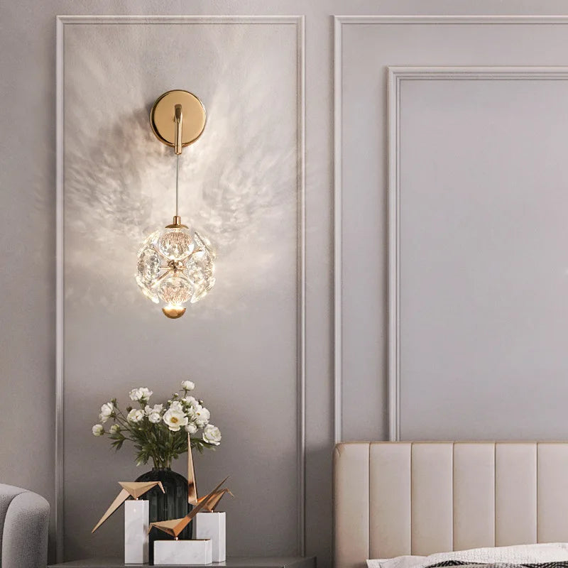 Villa Home Luxury Dandelion Crystal Wall Lamp Country Villa Living Room  Bedroom Bedside Bracket Light Modern Entrance Background Wall Decoration Wall Fitting Home Lighting Supplies