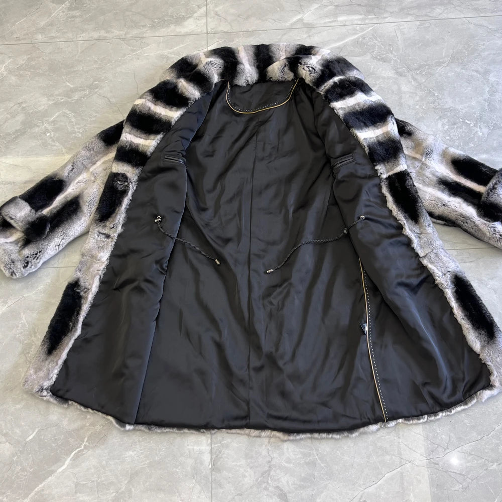 Boutique Gala HOT SALE (Few Units Left) S-3XL Plus Size Men's Original Chinchilla Coats Genuine Luxury Mink Fur Coat Thick Warmer Cold Winter Real Fur Lover Grey Black Rex Rabbit Chinchilla Fur Coat Gentleman Luxury Apparel S