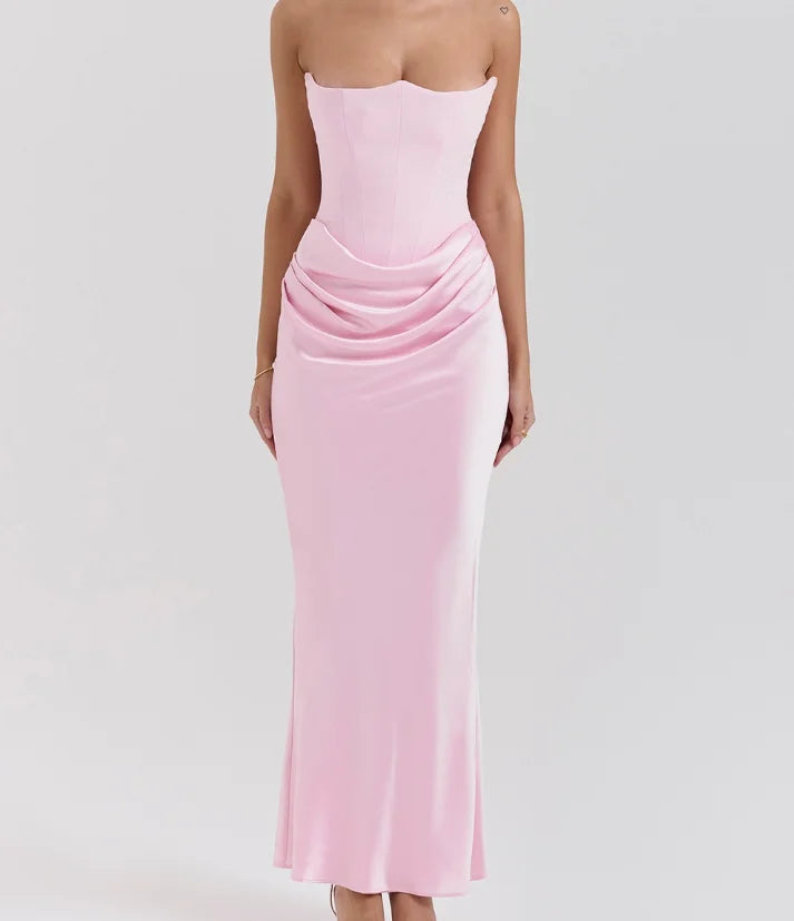 8 Colors Spring Summer Clothing Boutique Hot Sale Trending Women Sleeveless Tube Patchwork Satin Evening Maxi Dress Elegant Party Long Dresses