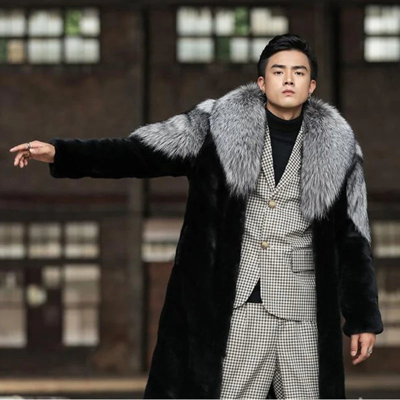 Low-Price Sales are Limited NEW PLUS SIZE S-6XL Luxury Men's Mink Coat Winter Warm Snow Outerwear Evening Nightclub Party Long Trench Coat Fur Husband Boyfriend Lover Gifts Men Male Luxury Fashion Apparel Supplies Clothing Pr