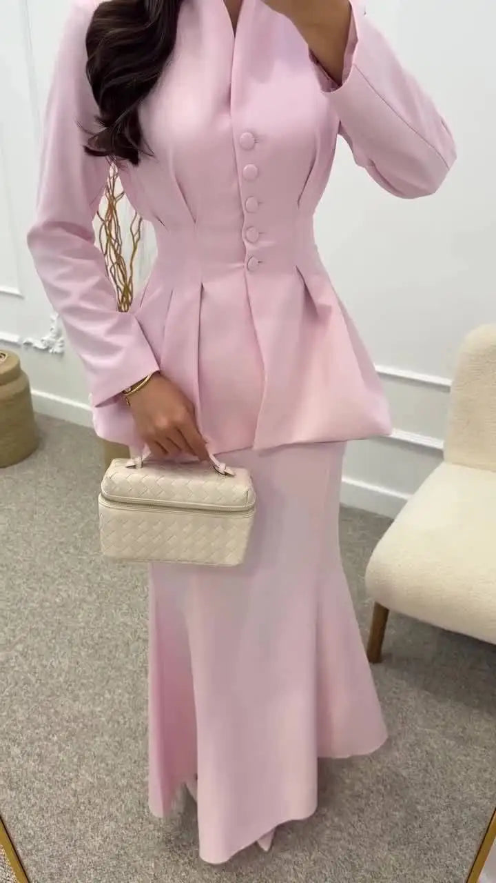 2 PCS Set 4 Colors S-2XL Islam Religious Clothing Dubai Plain Blouse Eid Formal Dresses Elegant Blazer Modest Skirts Women Wedding Guest Birthday Evening Party Suit Muslims Apparel Sets Clothing Supplies.