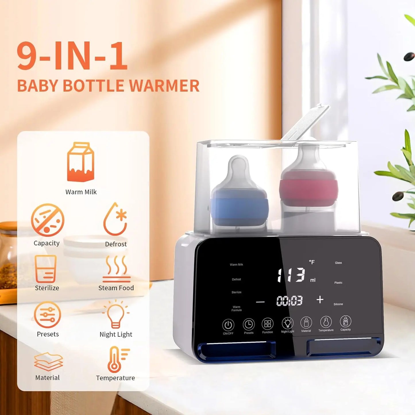 Dual Bottle Intelligent Constant Temperature Baby Milk Warmer Touch Screen 2-in-1 Milk Warmer Bottle Sterilizer Outdoor Travel Baby Care Supplies