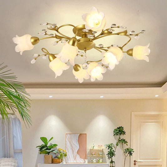 NEW Arrivals American Pastoral Ceiling Light Creativity Flower Living Room Dining Room Bedroom Home Decoration French Golden Ceiling Lamp Home Lighting Supplies