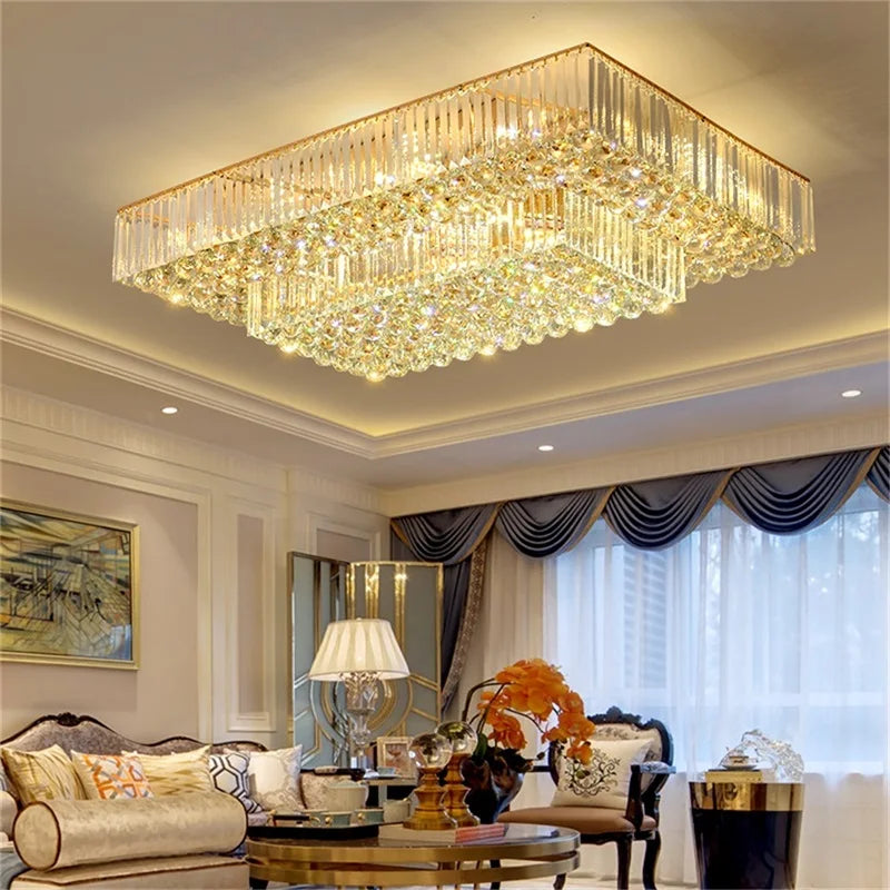 HOT SALE Villa Home Luxury K9 Crystal Chandelier 5 Years Warranty Contemporary Square Gold Luxury Ceiling Light LED Creative Crystal Lamp Fixtures Home  Decoration Lighting Supplies