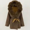 12 Colors Small Medium Size  New Winter Cashmere Wool Blends Women Natural Fox Fur Collar Hooded Slim Fit Suit Double Sided Woolen Trench Coat Women Winter Apparel Supplies