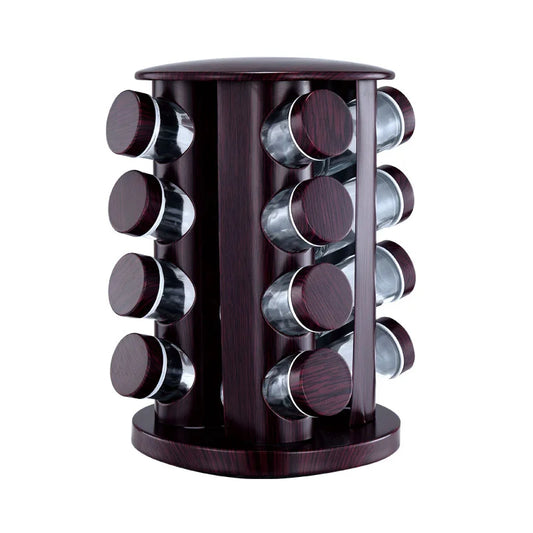 NEW Design 16 Cans Spice Modern Rack Set Glass Bottles Seasoning Jar 100ml Silver Rotating Rack Stand Pepper Spices Salt Sugar Storage Organizer Rack Holder Home Tableware Accessories