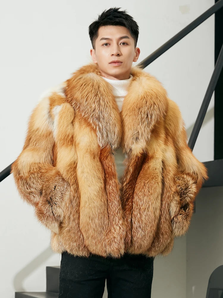 Boutique Gala HOT SALE M-3XL Plus Size NEW Luxury Thick Fuzzy Fluffy Real Red Fox Fur Coats Trendy Top  Quality Cozy Red Fox Fur Coat for Men Christmas Gift for Husband Lover Boyfriend Gentleman Luxury Apparel Supplies