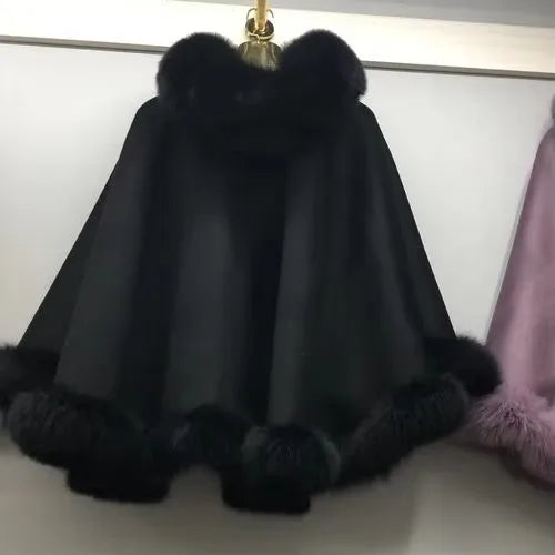 12 Colors New Coming Customized Color Real Natural Fox Fur Cashmere Poncho Women Fur Shawls Evening Party Wedding Guest Luxury Coats Outerwear Jackets Ladies Luxury Apparel Supplies