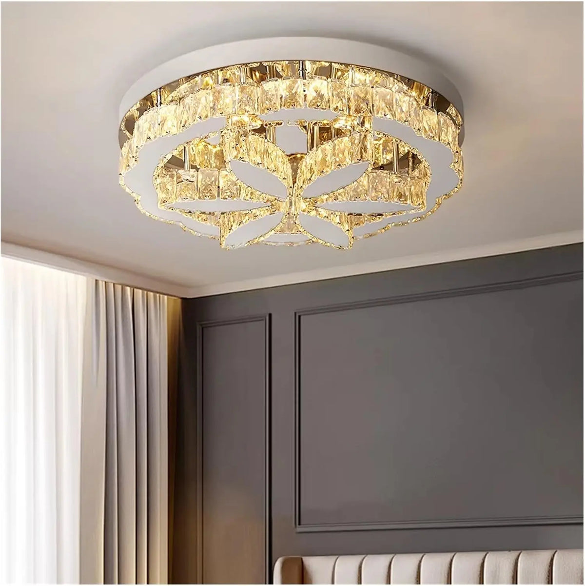 Italian Modern Simple LED Crystal Ceiling Light Stainless Steel Base Square Fixture Color Change Remote Control for Home Villa Bedroom Living Room Hotel Use Lighting Supplies