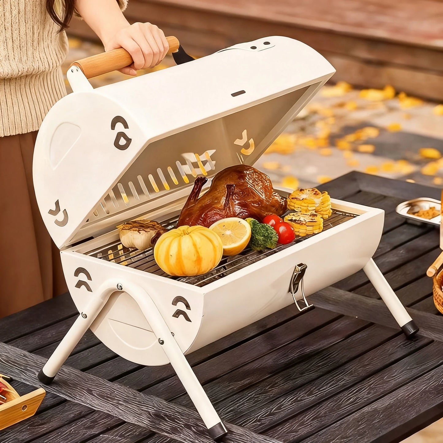 NEW Set 17 PCS Portable Mini Folding Iron Charcoal Grill + 2 Nets + Frying Pan + 13 Accessories Multi-Tool for Outdoor BBQ Cooking Picnics Garden Parties Camping Grill Barbeque & Trips Cookware Supplies