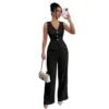 2 PCS Luxury Set 8 Colors S-3XL Summer European American Women's Collarless Spliced Casual Solid Color Sleeveless Skinny Top Quality Vest High-Waisted Long Pants Set Women Clothing Supplies.