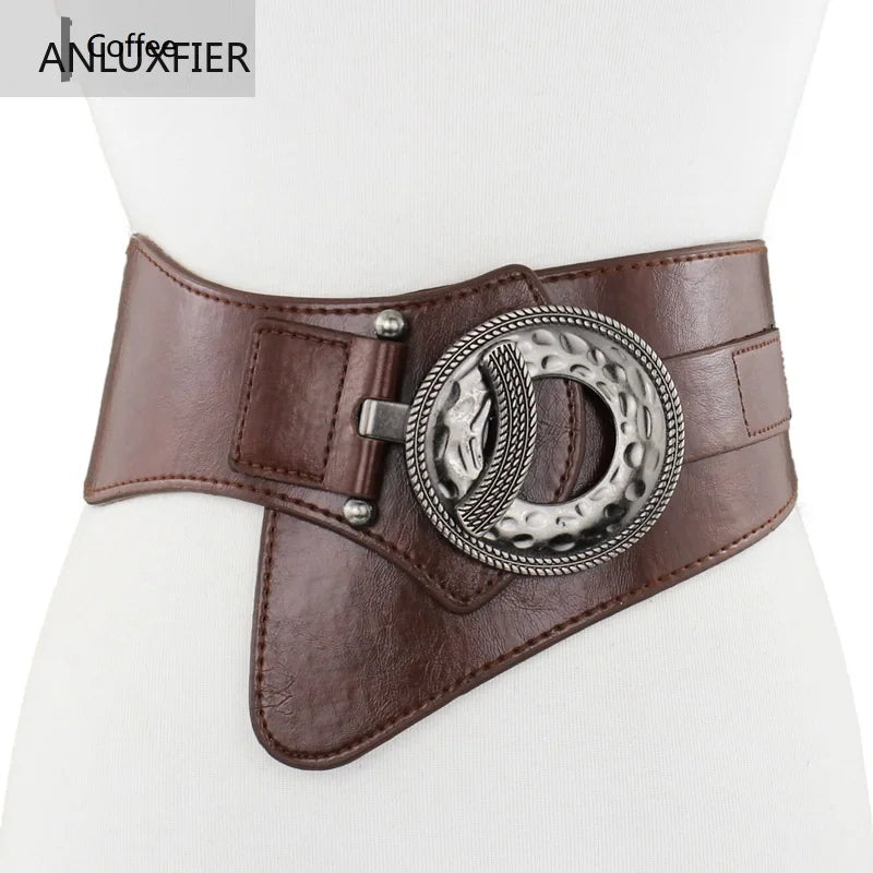 NEW Arrivals Lady Luxury Real Leather Dress Belt Female  High Elastic Wide Belt Women's Retro Decorative Down Jacket Belts Leather Waist Cover Waistband Girls Ladies Luxury Fashion Apparel Accessories Supplies