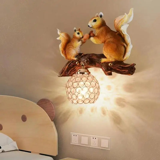 Home Living Room Art Creative Decoration Modern Squirrel Resin Wall Lights LED Creative Crystal Indoor Sconce Lamp for Home Bedroom  Corridor Decor Lighting Supplies