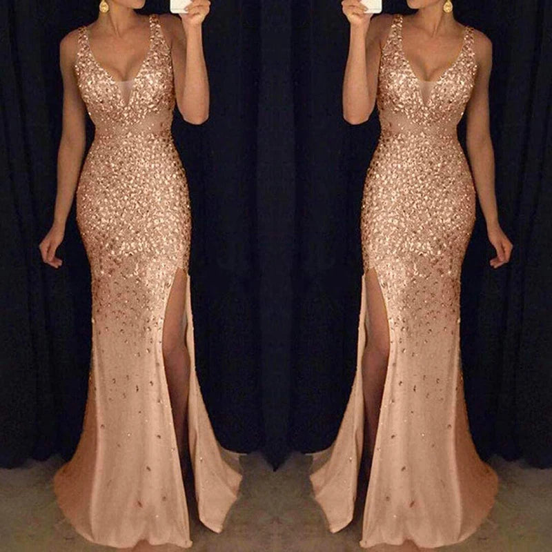 Mother of Bride 10 Colors S-5XL Plus Size Women's Rose Gold Sequin Wedding Dresses Formal Sparkly Bridesmaid Bridal Evening Gowns Glitter Mermaid Clothes Wedding Evening Prom Party Dress Ladies Luxury Apparel Supplies