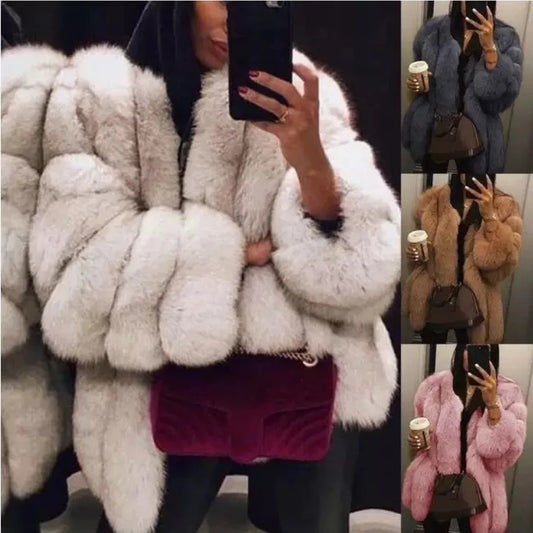 20 Colors S-5XL Plus Size Women's Winter Warm Outfit Luxury Faux Fox Fur Long and Short Jackets Evening Party Night Clubwear Top Quality Faux Fur Coats Ladies Winter Fashion Apparel Accessories