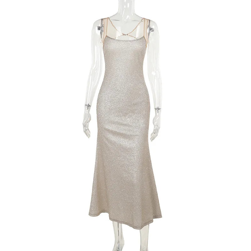 Boutique Gala HOT SALE Sequins Sleeveless Sexy Maxi Dress for Women Fashion Sparkle Backless High Waist Bodycon Night Clubwear Evening Beach Party Shiny Long Maxi Dress Ladies Luxury Apparel Supplies