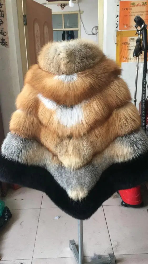 NEW Arrivals 4 Colors Women's Elegant Graceful Winter Women's Real Natural Fox Fur Coat Custom Design Fur Poncho Luxury Shawls Ladies Luxury Apparel Supplies