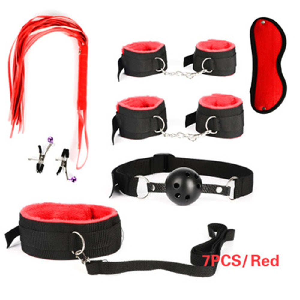 Adult leather plush bondage bundle set, gag, whip, butt plug, sex toys for women, nipple clips, erotic toys