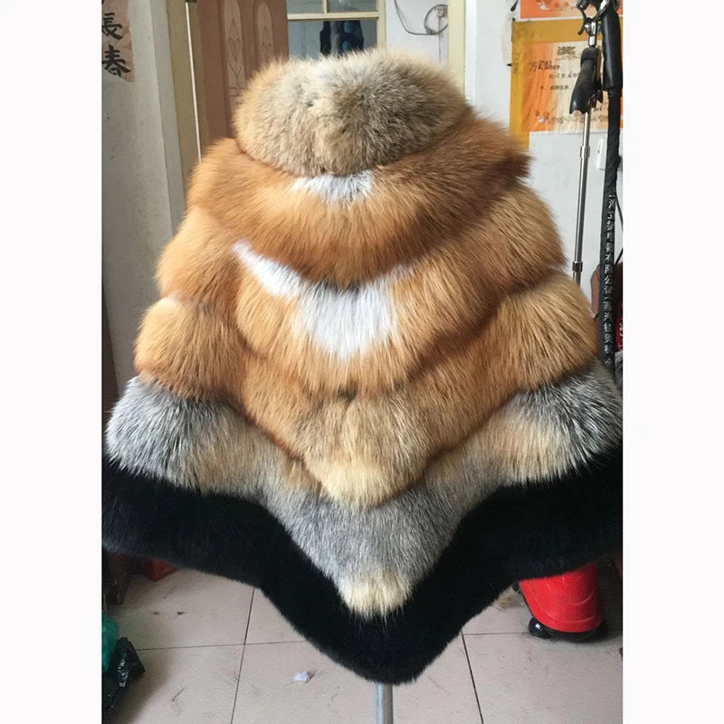 NEW Arrivals 4 Colors Women's Elegant Graceful Winter Women's Real Natural Fox Fur Coat Custom Design Fur Poncho Luxury Shawls Ladies Luxury Apparel Supplies